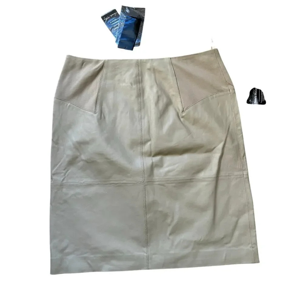 NWT - PAMELA MCCOY, LEATHER Pencil Skirt, SIZE 16, Taupe colored